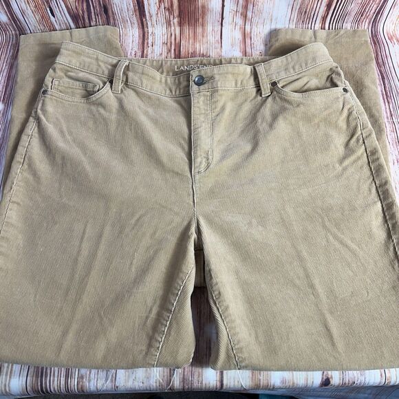 Lands End MID RISE SLIM Sz 18 Tan Corduroy High Rise Pants Slacks Trouser 39x30 - Picture 2 of 12